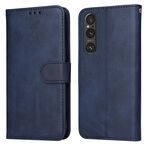 Custodia per cellulare in pelle flip classica con texture di vitello per Sony Xperia 1 V (blu)