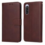 Custodia per cellulare in pelle flip classica con texture di vitello per Sony Xperia 10 V (marrone)