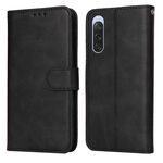 Custodia per cellulare in pelle flip classica con texture di vitello per Sony Xperia 10 V (nera)