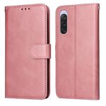 Custodia per telefono in pelle flip classica con texture di vitello per Sony Xperia 10 V (oro rosa)