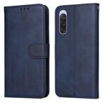 Custodia per cellulare in pelle flip classica con texture di vitello per Sony Xperia 10 V (blu)