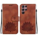 Custodia per telefono in pelle goffrata Lotus per Samsung Galaxy S22 Ultra 5G (marrone)