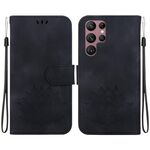 Custodia per telefono in pelle goffrata Lotus per Samsung Galaxy S22 Ultra 5G (nera)