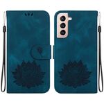 Custodia per telefono in pelle goffrata Lotus per Samsung Galaxy S22 5G (blu scuro)