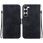 Custodia per telefono in pelle goffrata Lotus per Samsung Galaxy S23 5G (nera)