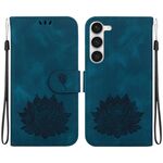 Per Samsung Galaxy S23+ 5G Custodia in pelle goffrata Lotus (blu scuro)