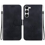 Custodia per telefono in pelle goffrata Lotus per Samsung Galaxy S23+ 5G (nera)