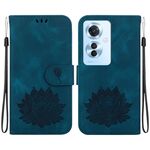 Per OPPO Reno11 F / F25 Pro 5G Custodia per telefono in pelle goffrata Global Lotus (blu scuro)