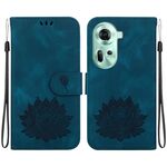 Per OPPO Reno11 5G Custodia per telefono in pelle goffrata Global Lotus (blu scuro)