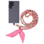 Sciarpa di seta anti-smarrimento per telefono cellulare Cordino lungo a copertura totale (rosa rosso)
