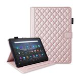 Custodia per tablet in pelle con reticolo romboidale per Amazon Kindle Fire HD10 2023 (oro rosa)