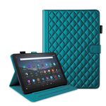 Custodia per tablet in pelle con reticolo romboidale per Amazon Kindle Fire HD10 2023 (verde scuro)