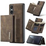 Per Sony Xperia 10 VI DG.MING Serie M1 Portafoglio multi-carta 3 pieghe + Custodia magnetica per telefono (Caffè)