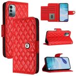 Custodia per cellulare in pelle con texture rombica per Nokia G11 / G21 con cordino (rosso)