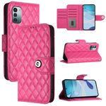 Custodia per cellulare in pelle con texture rombica per Nokia G11 / G21 con cordino (rosa rosso)