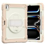 Per iPad Pro 13 2024 Custodia tablet PC ibrida in silicone con tracolla (beige + oro rosa)