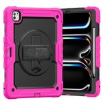 Per iPad Pro 13 2024 Custodia tablet PC ibrida in silicone con tracolla (nero + rosa rossa)