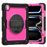Custodia per tablet PC ibrida in silicone per iPad Pro 13 2024 con tracolla (rosa rossa + nera)