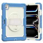 Per iPad Pro 13 2024 Custodia tablet PC ibrida in silicone con tracolla (beige + ciano-blu)