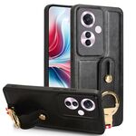 Per OPPO Reno11 PJH110 Custodia posteriore in pelle con cinturino (nero)