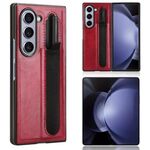 Custodia per telefono con texture vintage per Samsung Galaxy Z Fold6 con slot per penna (rosso)