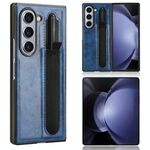 Per Samsung Galaxy Z Fold6 Custodia per telefono con texture vintage e slot per penna (blu)