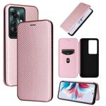 Per OPPO Reno11 PJH110 Custodia in pelle con texture in fibra di carbonio (rosa)