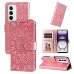 Per OPPO Reno12 5G Custodia per telefono in pelle con motivo girasole in rilievo globale (oro rosa)