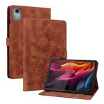 Custodia per tablet in pelle goffrata giglio per Lenovo Tab K11 Plus (marrone)