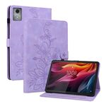 Custodia per tablet in pelle goffrata giglio per Lenovo Tab K11 Plus (viola)