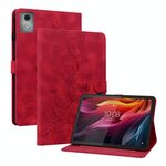 Custodia per tablet in pelle goffrata giglio per Lenovo Tab K11 Plus (rossa)