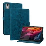 Custodia per tablet in pelle goffrata giglio per Lenovo Tab K11 Plus (blu scuro)