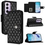Per OPPO Reno12 Pro 5G Global Rhombic Texture Flip Custodia in Pelle per Telefono con Lanyard (Nero)