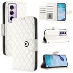 Per OPPO Reno12 Pro 5G Global Rhombic Texture Flip Custodia in Pelle per Telefono con Lanyard (Bianco)