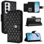 Per OPPO Reno12 5G Global Rhombic Texture Flip Custodia in Pelle per Telefono con Lanyard (Nero)