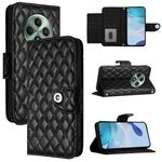 Per OPPO Reno12 F 5G Global Rhombic Texture Flip Custodia in Pelle per Telefono con Lanyard (Nero)