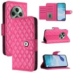 Per OPPO Reno12 F 5G Global Rhombic Texture Flip Custodia in Pelle per Telefono con Lanyard (Rosso Rosa)