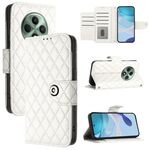 Per OPPO Reno12 F 5G Global Rhombic Texture Flip Custodia in Pelle per Telefono con Cordino (Bianco)