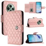 Per OPPO Reno12 F 5G Global Rhombic Texture Flip Custodia in Pelle per Telefono con Lanyard (Rosa Corallo)