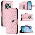 Per OPPO Reno12 F 5G Global Rhombic Texture Flip Custodia in Pelle per Telefono con Lanyard (Rosa)