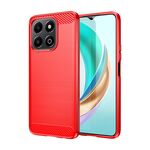 Custodia per telefono in TPU con fibra di carbonio spazzolata per Honor X6b (rosso)
