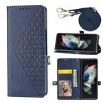 Per Samsung Galaxy Z Fold6 Custodia per telefono magnetica in pelle di vitello con griglia cubica (blu)
