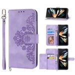 Per Samsung Galaxy Z Fold6 Custodia in pelle con motivo floreale in rilievo (viola)