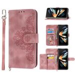 Per Samsung Galaxy Z Fold6 Custodia in pelle con motivo a fiori in rilievo (rosa)
