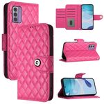 Per Nokia G42 / G310 Custodia per telefono in pelle con texture rombica e cordino (rosso rosa)