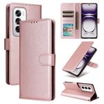 Per OPPO Reno12 5G Custodia per telefono in pelle con flip orizzontale multifunzionale globale con tre slot per carte (oro rosa)
