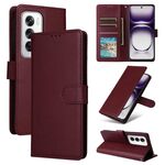 Per OPPO Reno12 5G Custodia in pelle multifunzionale orizzontale con tre slot per carte (rosso vino)