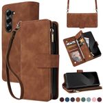Per Samsung Galaxy Z Fold6 5G Crossbody Multi-card Slot Portafoglio Cerniera Custodia per telefono in pelle (marrone)