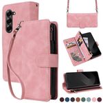 Per Samsung Galaxy Z Fold6 5G Crossbody Multi-card Slot Portafoglio Cerniera Custodia per telefono in pelle (Rosa)