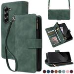 Per Samsung Galaxy Z Fold6 5G Custodia a tracolla con cerniera in pelle con slot multi-card (verde)